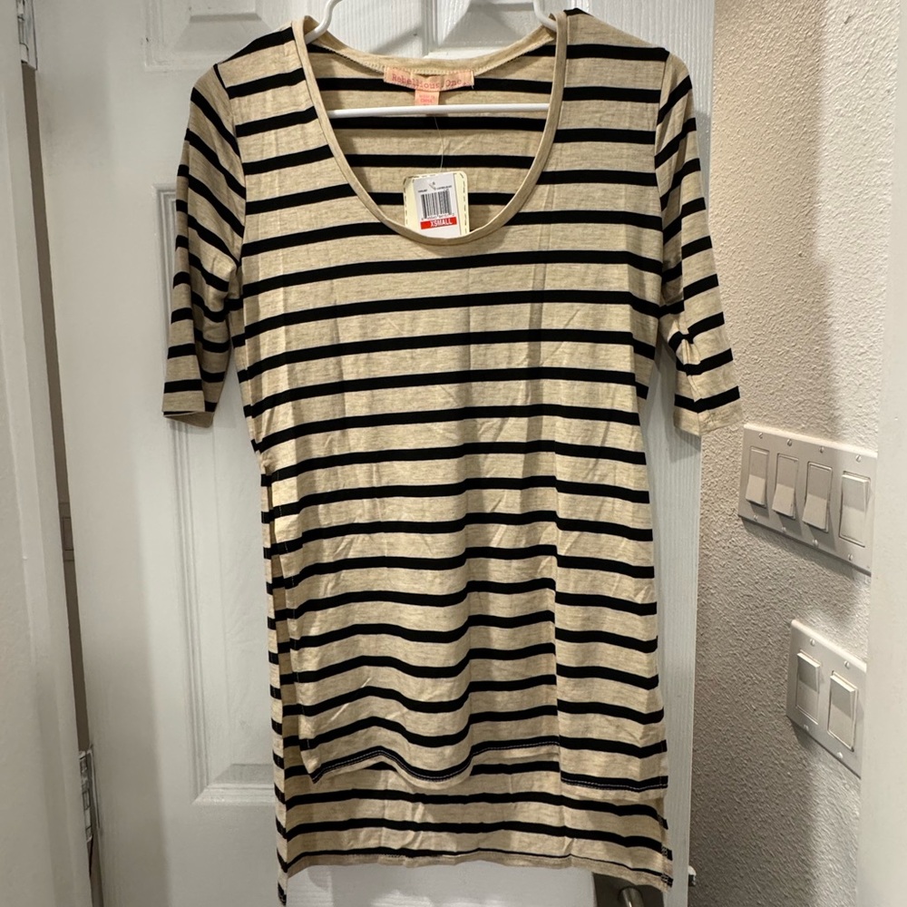 4/$15 Rebellious One Beige and Black Striped Tee